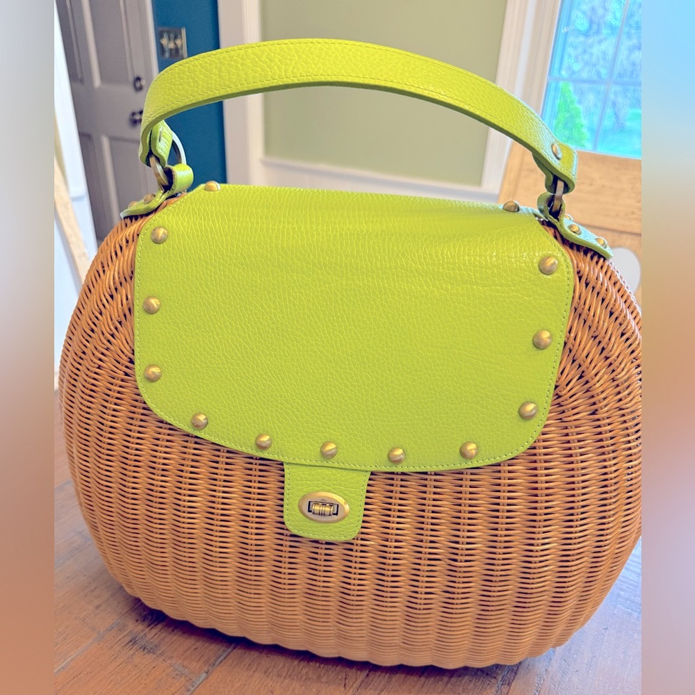 Ipa Nima Unique Handmade Tartan Wicker Basket Bag green. Excellent condition.
